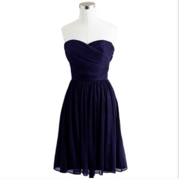 J. Crew Silk Soft Navy Flowy Strapless Dress - Picture 7 of 11